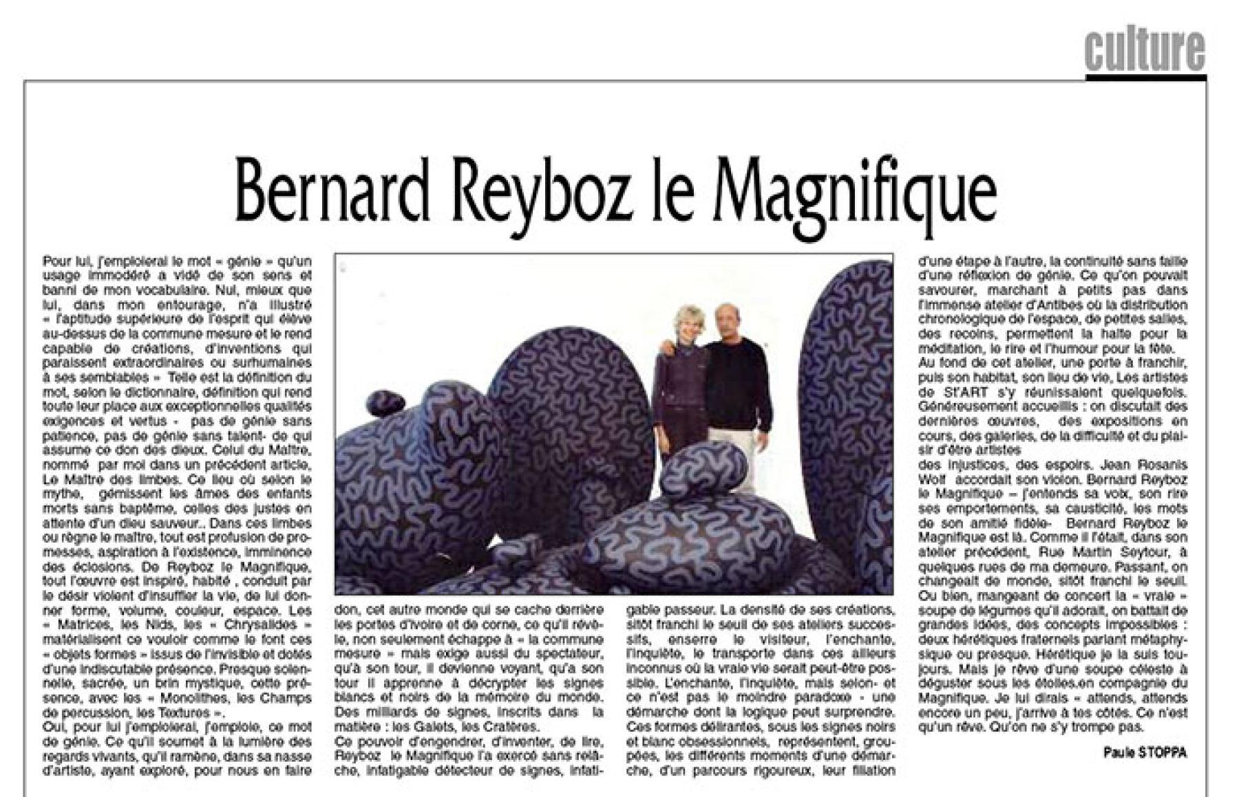 Bernard REYBOZ par Paule STOPPA, Le Patriote du 27 janvier 2012