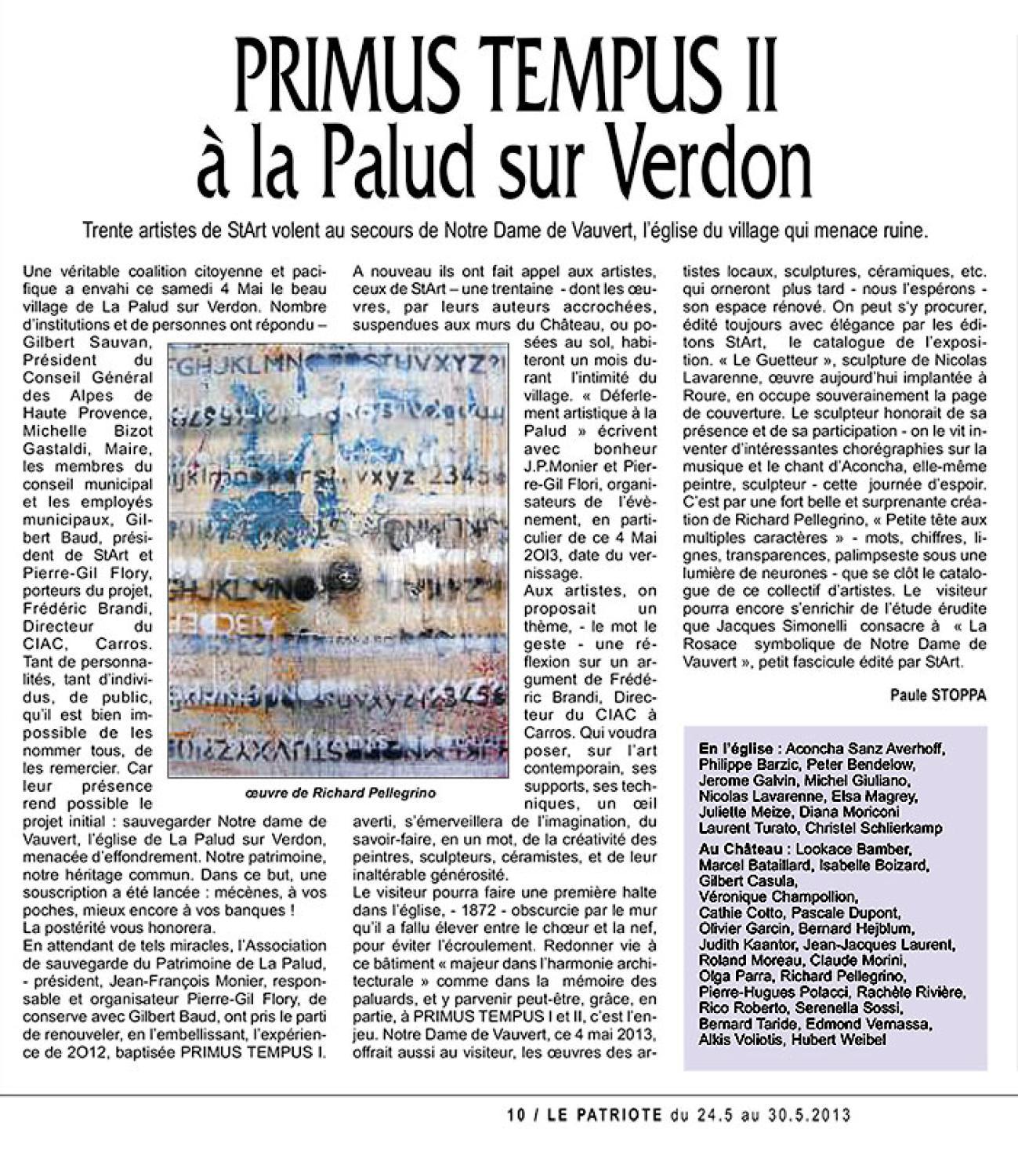 EXPOSITION PRIMUS TEMPUS II, Le Patriote 24 mai 2013