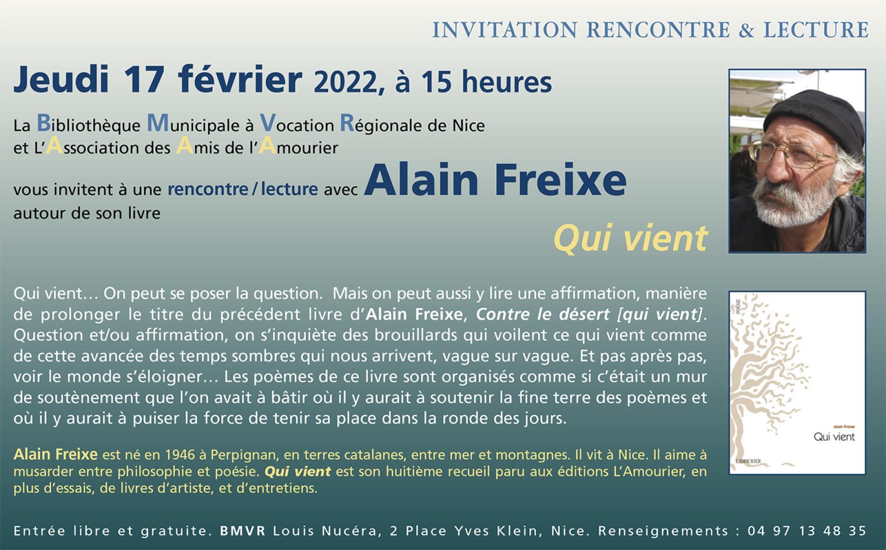 Alain FREIXE autour de son livre -qui vient- BMVR de Nice 2022