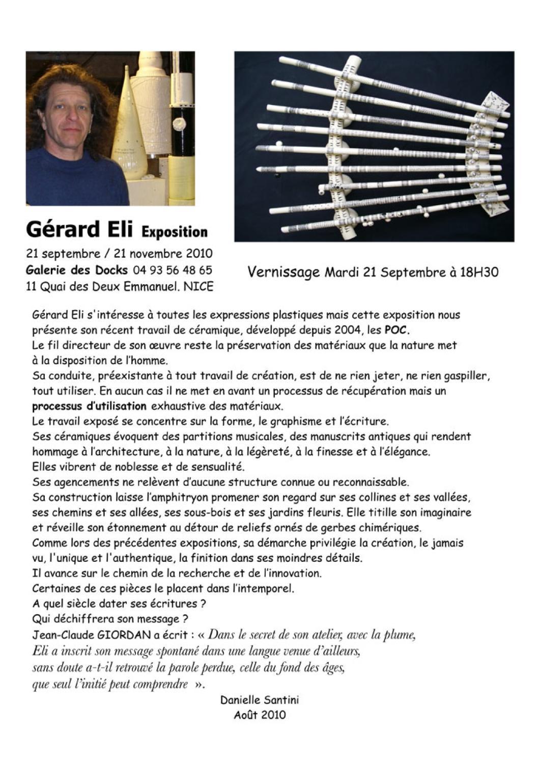 Exposition Gérard ELI, Galerie des Docks, NICE - 2010